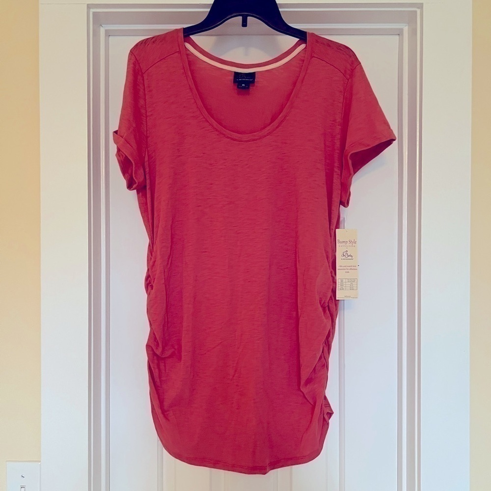 Oh Baby by Motherhood Maternity Pink Short Sleeve Tee w/ Belly Ruching Size XL